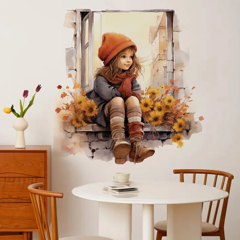 3D Girl Window Vinyl Child Wall Sticker for Baby Room Decor Wall Decor Furniture Sticker Adhesive Wallpaper Bedroom Accessories wall stickers window stickers