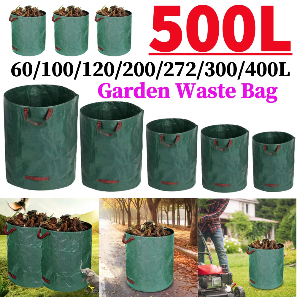 Garden Waste Bag 60L-500L Large Capacity Foldable Reusable Waterproof Leaf Sack Weed Trash Can Container Yard Leaf