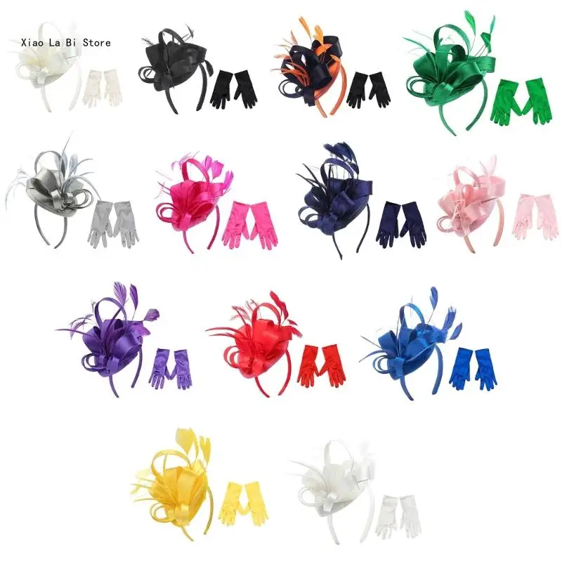 

Lady Fascinators Flower Headband + Gloves Cocktail Tea Party Headwear for Women XXFD