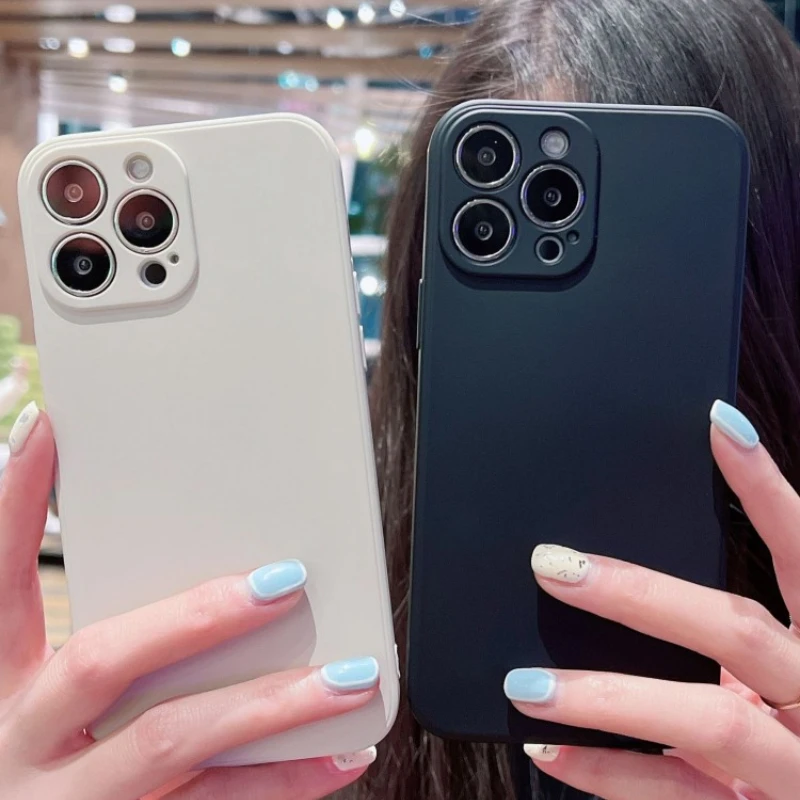 Flüssige Silikon-weiche Hülle für iPhone 11 12 13 14 Pro Max 13 Mini 14 Plus, kontrahiert, reine Farbe, stoßfeste Rückseite – Detail 12