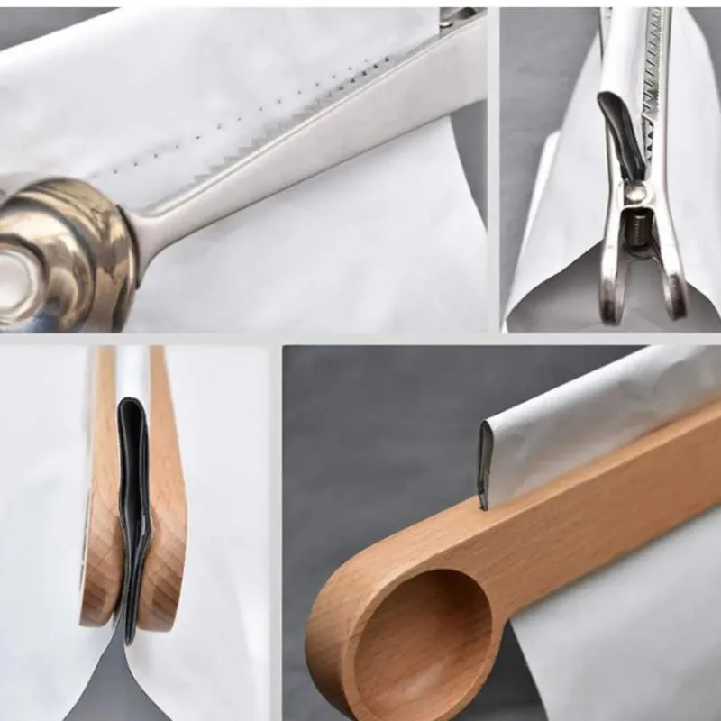 Natural Wooden Coffee Bean Measuring Spoon with Bag Clip 2 in 1 Multifunctional Kitchen Tool for Condiments Sugar Protein Powder