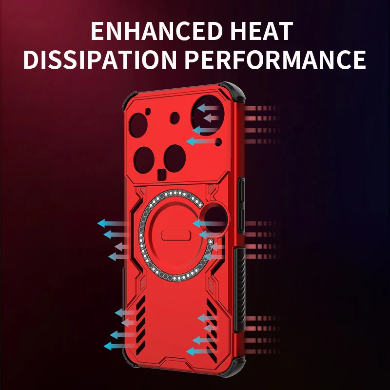 Mecha Heat Dissipation Phone Case with Air Cushion Anti-Drop Protection & Magnetic Grip