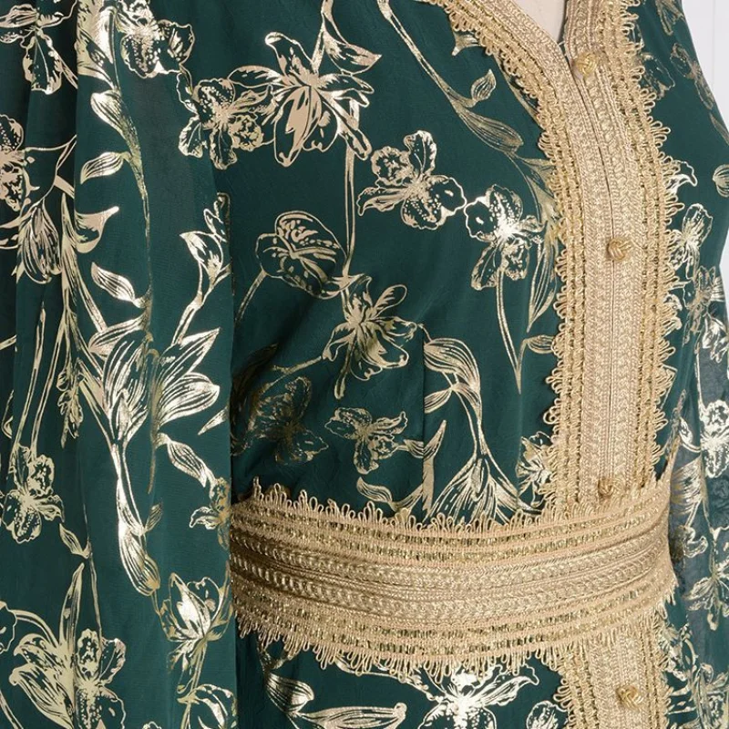 Dubai Evening Dress Bottom Grab Flower Gold Stamping Fashion Robe Dress
