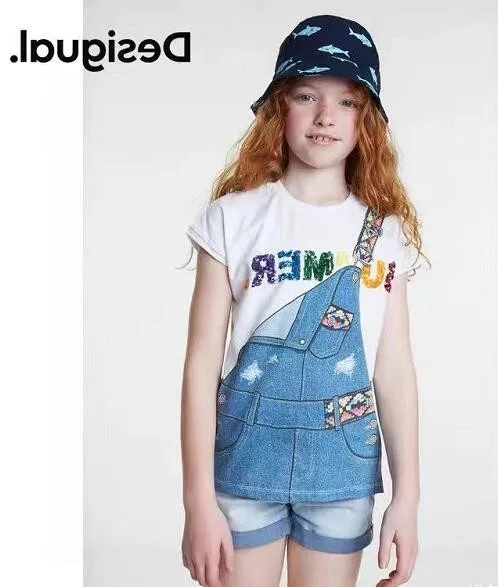 

Spanish Summer girls printed knit short sleeve T-shirt