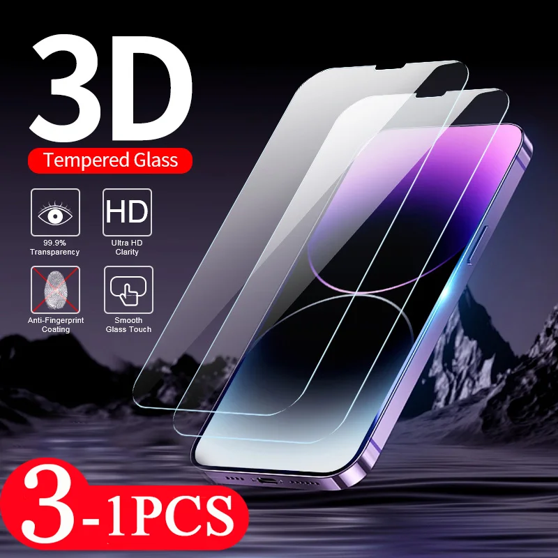 

3/1Pcs protective tempered glass for iphone 15 Pro Max 14 Plus 13 Pro phone screen protector for iphone 12 Mini 11 XR XS X