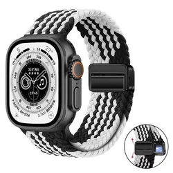 Breathable Nylon Loop Strap with Magnetic Closure - 44mm 45mm 46mm 49mm (Z Black white)