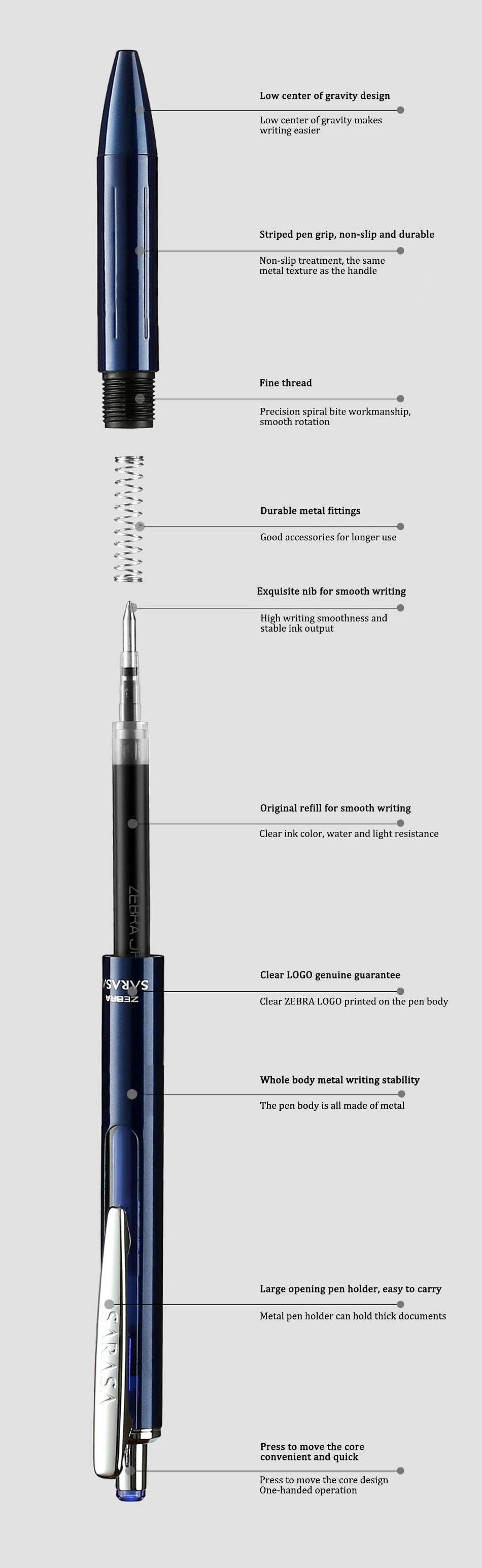 筆記具 mjerry56 Japan ZEBRA Metal Gel Pen 0.5mm Quick-drying Low Center of