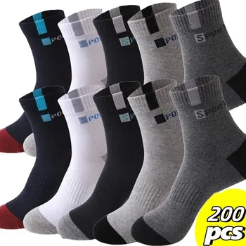 200/100/50/20/10/5 Pairs Cotton Sock for Men Sport Breathable Soft Letter Fashion Sneakers High Elastic Middle Tube Stocking Tow