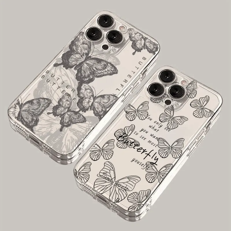 Clear Retro Butterfly TPU Phone Case Cover