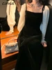 Женское бархатное платье-миди с квадратным вырезом, черное элегантное винтажное офисное платье в Корейском стиле для вечеринки, весна 2022 4