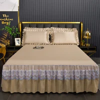 3Pcs/set Modern Royal Lace Bed Skirt Machine Breathable Washable Sheets Bed Skirt with Elastic Band for Queen King Size bedding 1
