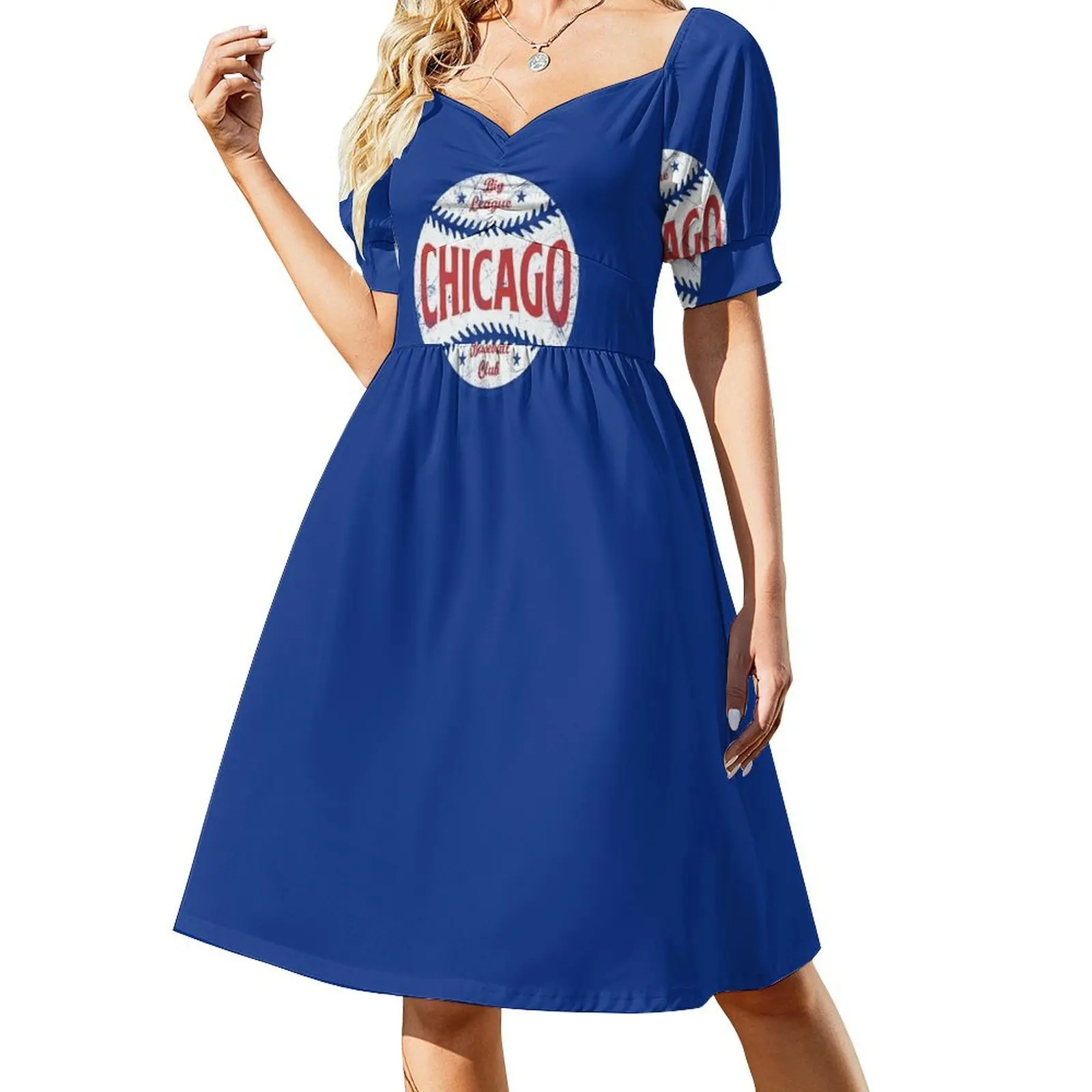 Vestido azul de manga corta de las Grandes Ligas de Béisbol de Chicago Retro, vestido de verano para mujer