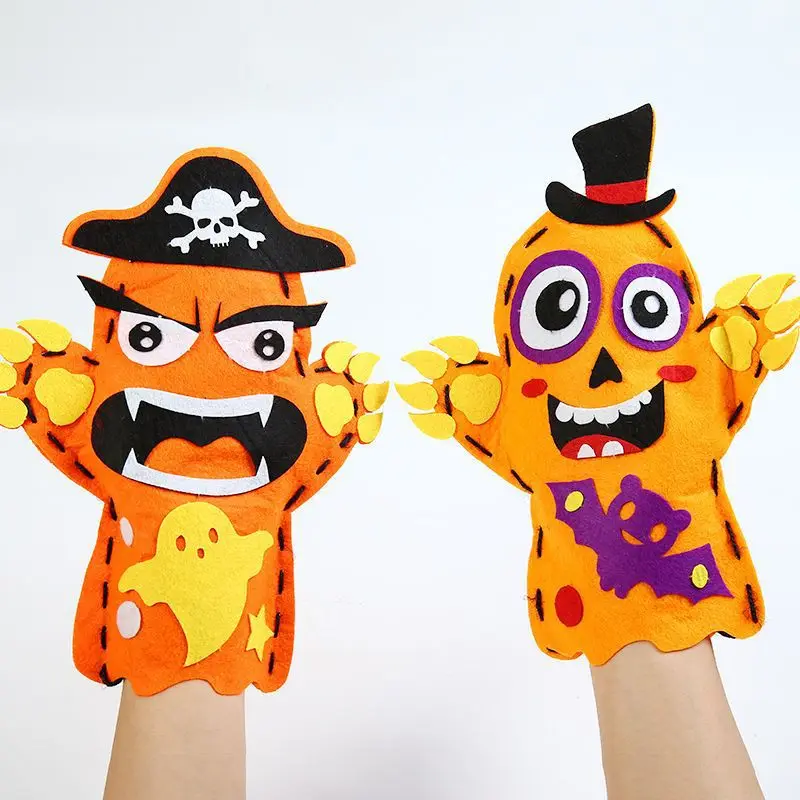DIY Cartoon Halloween Hand Puppet Craft Toys 3Pcs Kindergarten Non-Woven Handmade Kits Kids Storytelling Doll Handicrafts