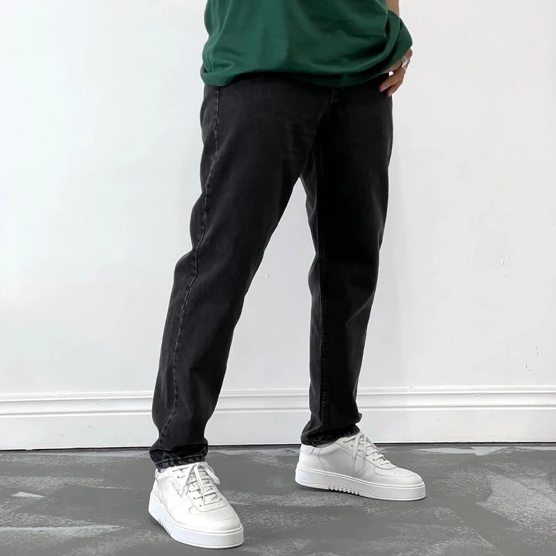 Men's Trend Street Jeans Loose Hip Hop Style Wide Leg Casual Daily Solid Color Simple Wind Slim Jeans Washable