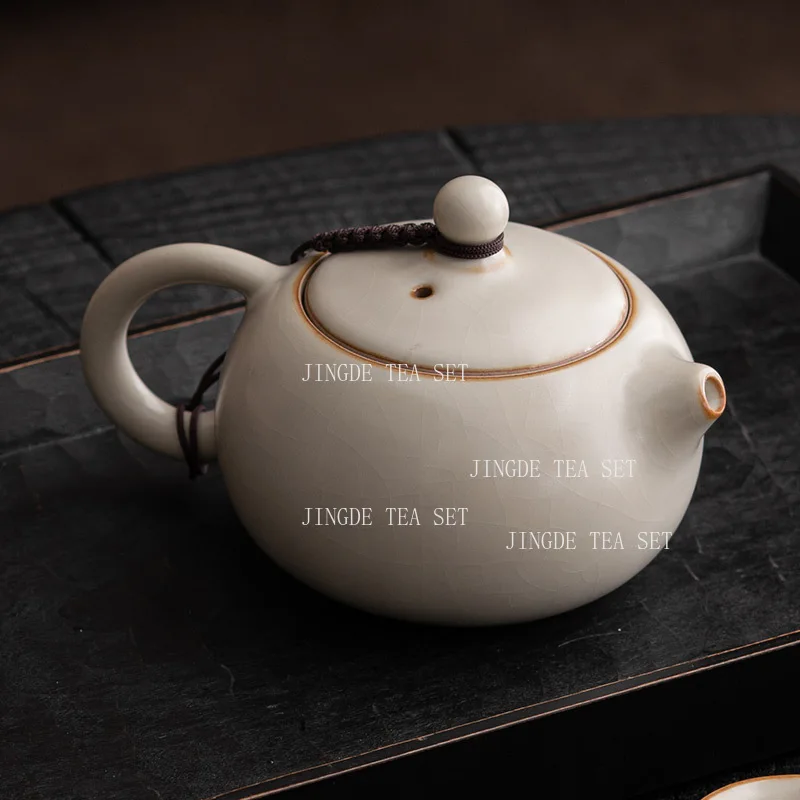 170ml Off White Ceramic Teapot Household High-end Ru Kiln Tea Pot Nourishing Kung Fu Tea Set Chinese Drinking Utensils