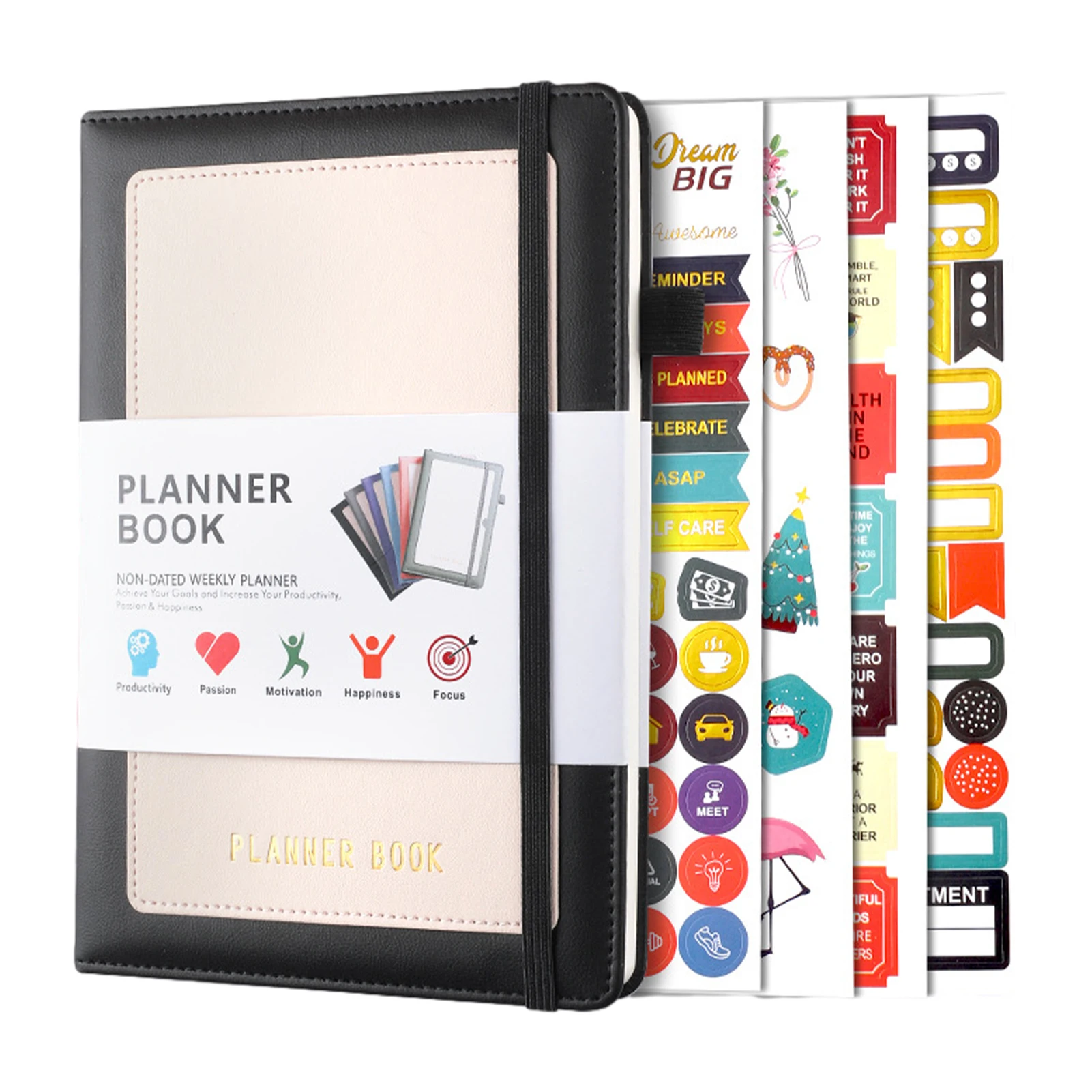 

A5 Weekly Monthly School Supplies Goals Business Office PU Leather Men Women Self-management Planner Notebook Habit Inner Pocket