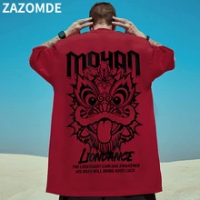 

ZAZOMDE Cotton Cool Oversized T Shirt Gothic High Street Hip Hop T-shirt Men Summer Harajuku Loose Lion Dance Tshirt Streetwear