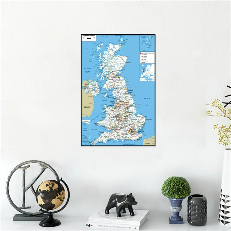 United Kingdom Map In English Administrative / Geographic / Road Map Wall Art Poster Painting School Supplies
