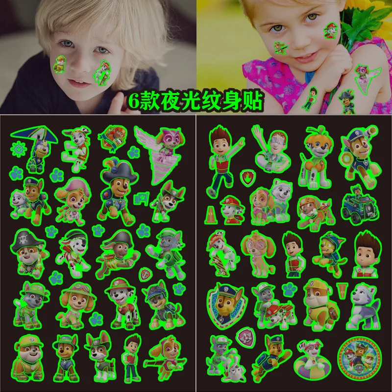 

Paw Patrol Luminous Tattoo Stickers Children Arm Face Glowing Tattoo Chase Marshall Rocky Cute Cartoon Kids Rubble Sticker