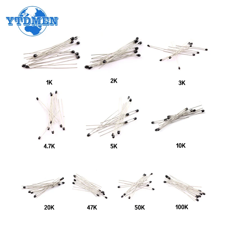 100PCS NTC Thermistor Thermal Resistor Kit NTC MF52AT Resistors Set 1K 