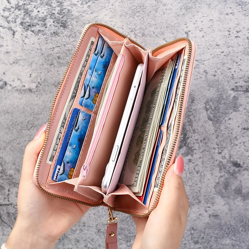 Portafoglio Lungo Donna In Pelle PU Con Cerniera – Grande Capacità Con 12 Slot Per Carte E Tasca Per Cellulare (Blu)
