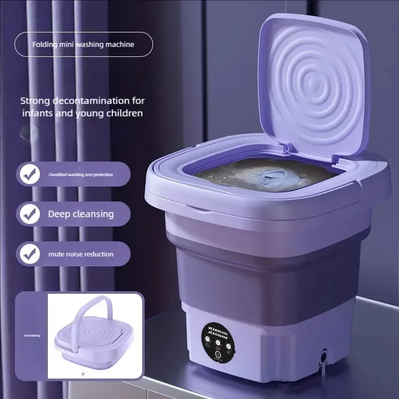 Folding Washing Machine Student Dormitory Underwear Socks 8L Mini Cleaning Machine Portable Laundry Bucket Home Washing