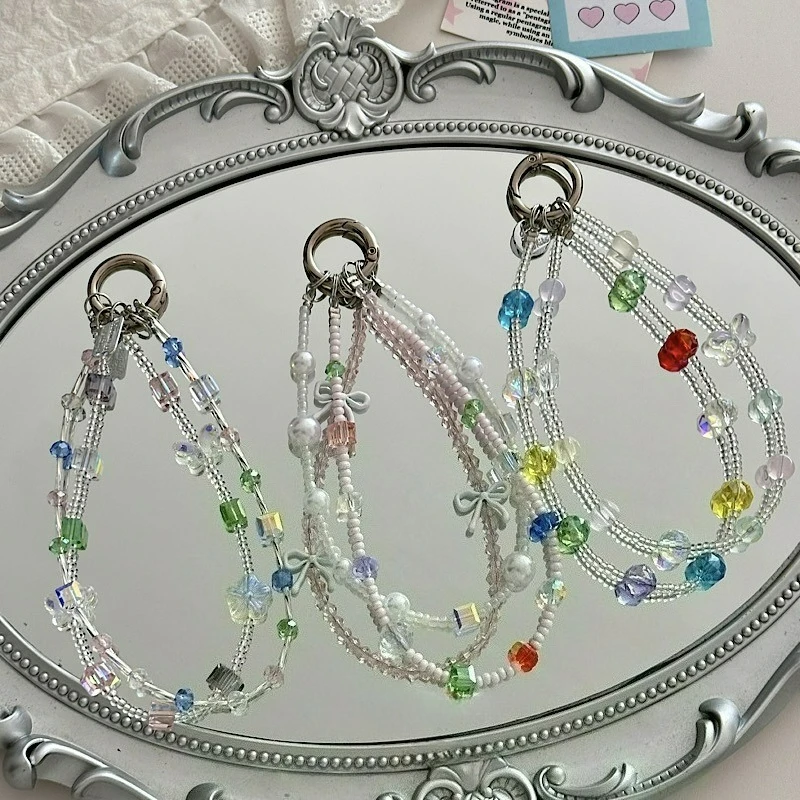 오리지널 클로버 크리스탈 휴대폰 체인, 손목 비즈 가방 펜던트
