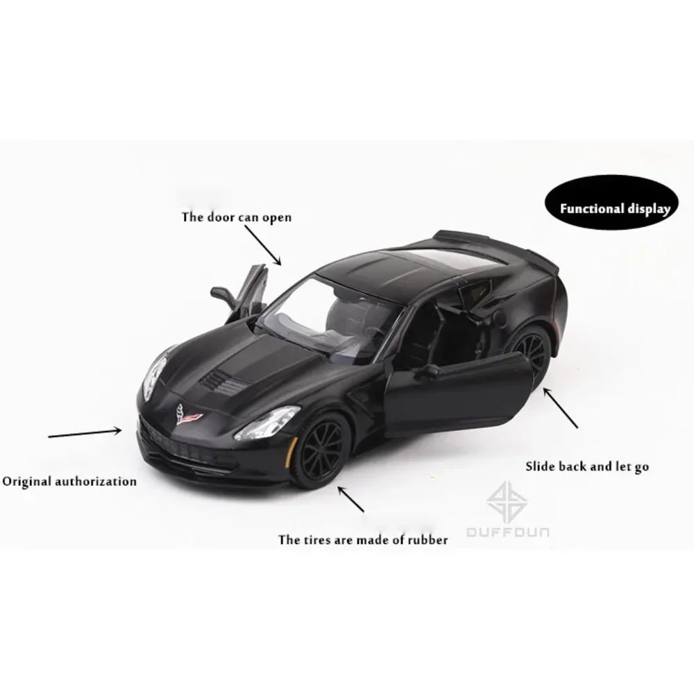 1/36 Chevrolet Corvette C7 Alloy Diecast Super Sport Car Model Toys Simulation Metal Vehicle Body With Pull Back Children's Toys 2