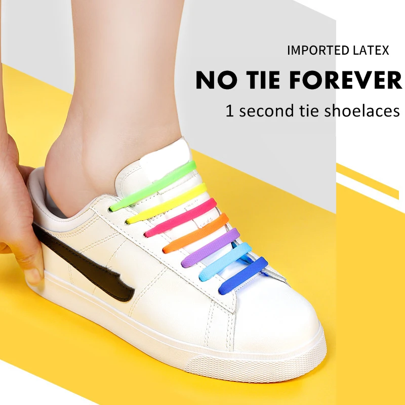16-Piece Set of Silicone No-Tie Elastic Shoe Laces for Easy Slip-On Sneakers