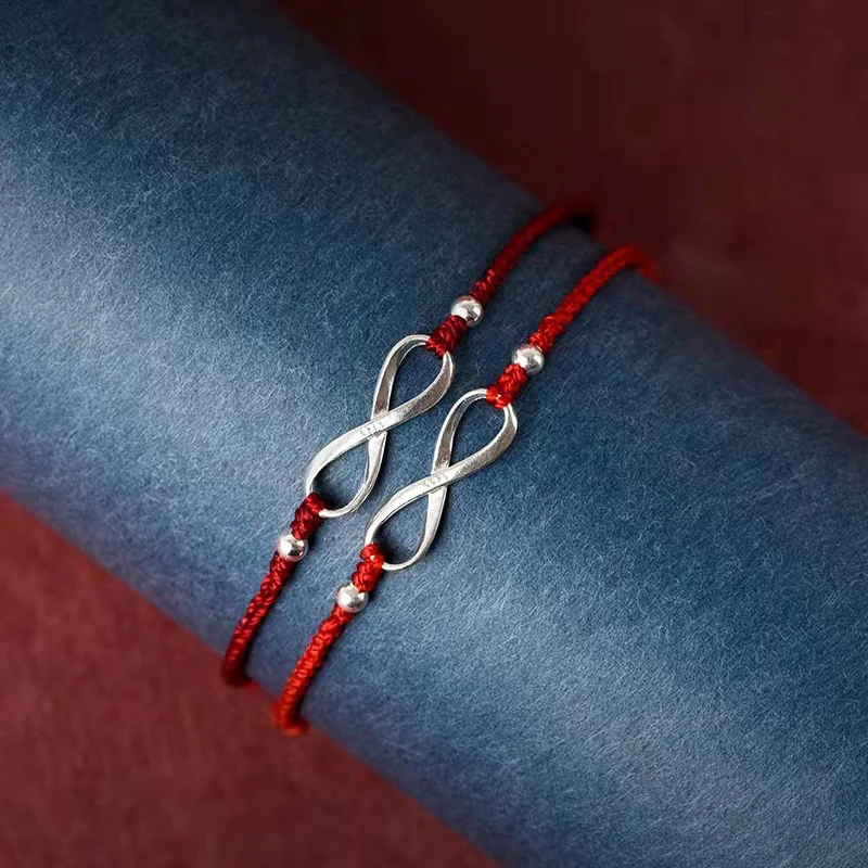 22Cm 925 Bracciali In Corda D'Argento Da Donna Infinite Otto Lucky Red Thread Line String Bracciali Per Donna Ragazza Non Sbiadisce