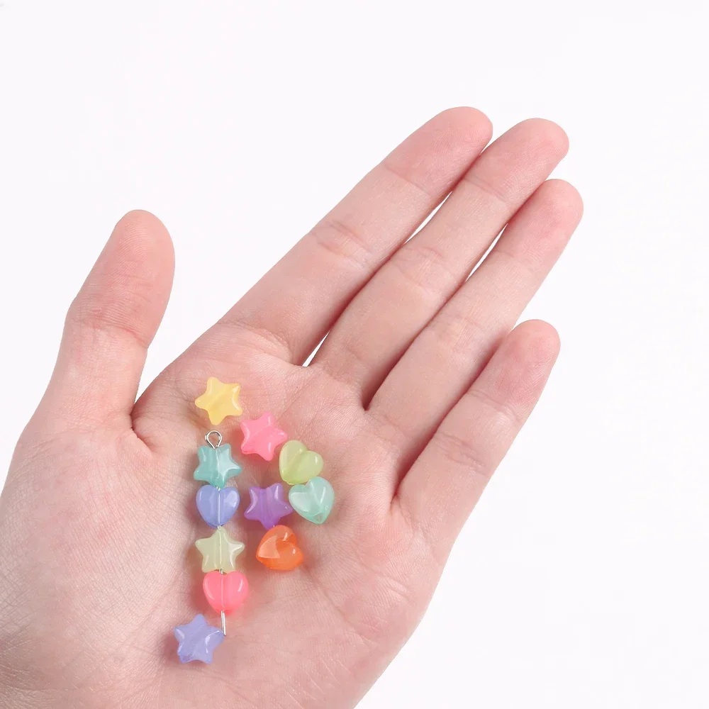 50pcs 스타 하트 모양 광택 아크릴 비즈 캔디 루즈 비즈 쥬얼리 만들기 DIY 팔찌 결과