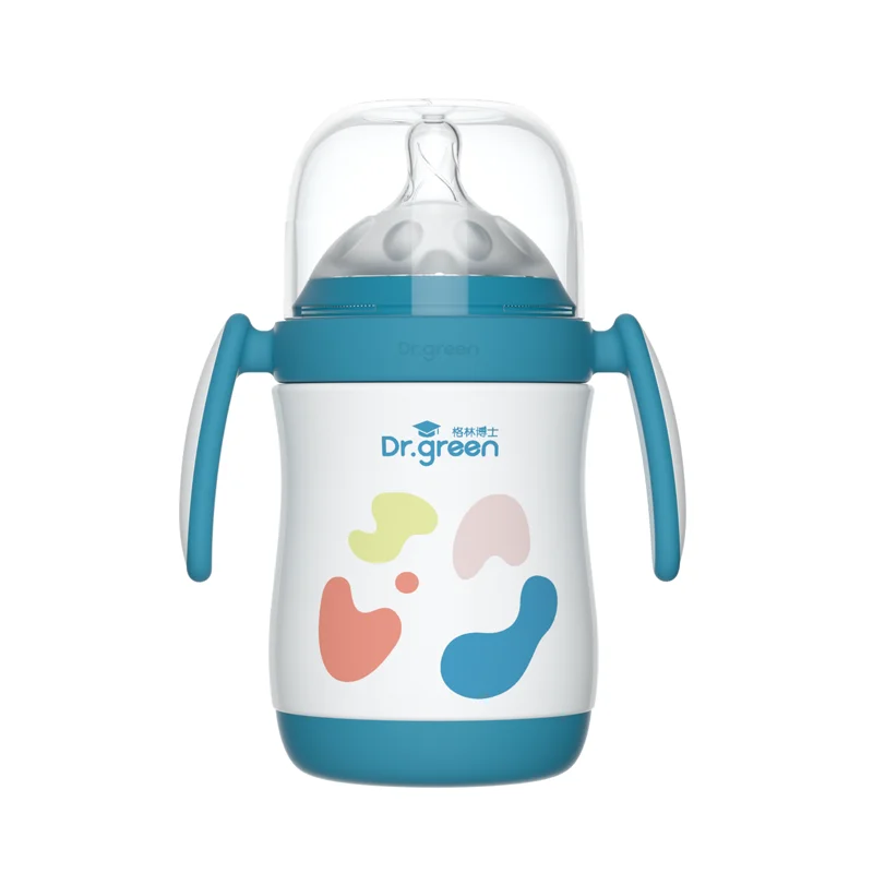 Dr.Green Multi-purpose Newborn Baby Insulated milk bottle 240mL/300mL Full body removable and washable Dual Anti-colic 6