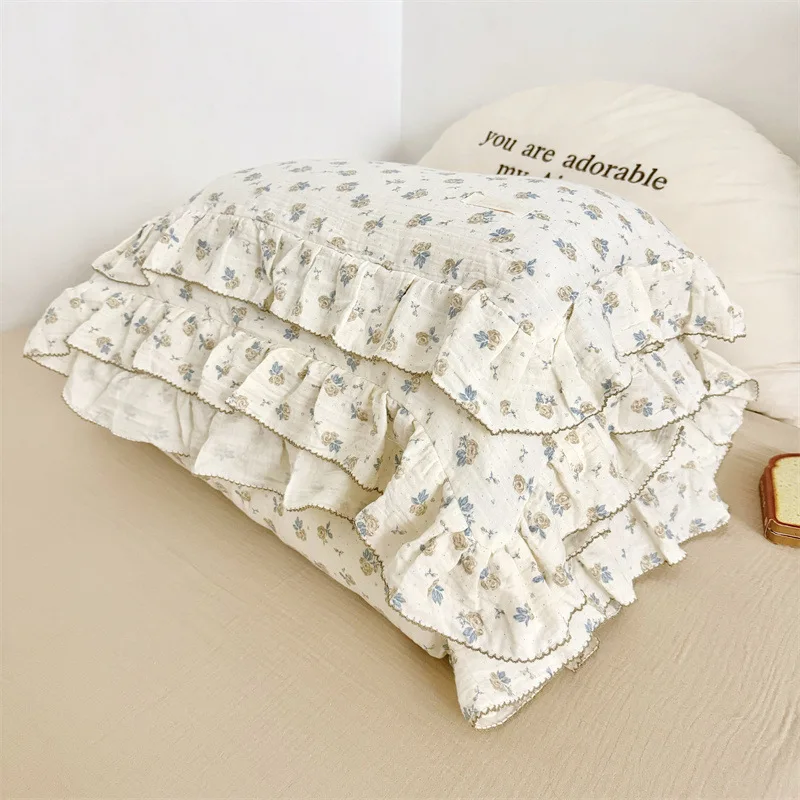 Toddler Bedding Set with Flowers Cotton Muslin Duvet Cover Set Twin Size with Pillow Covers