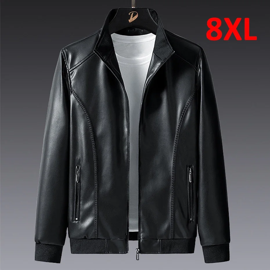 

Solid Color Leather Jackets Male Big Size Plus Size 7XL 8XL PU Jacket Men Leather Coat Cargo Jacket Casual Motorcycle Biker Coat