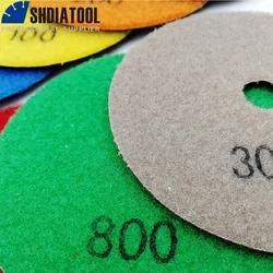 Diamond Dry Polishing Pads for Granite and Marble - 6 Pack, Flexible Resin Sanding Discs, 100mm Stone Polisher, 4-inch Diameter (50-1500 Set)