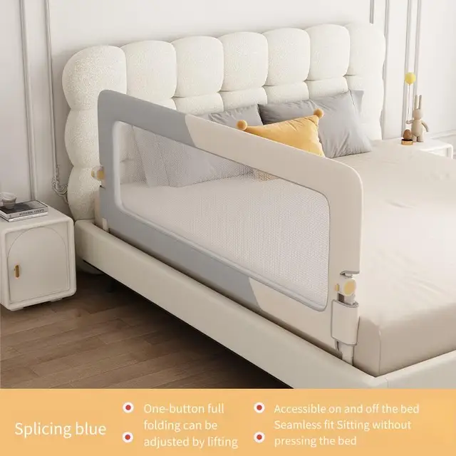 Baby Bed Rail Guard Single Side Crib Bumper Fence Anti Fall Safety Barrier for Toddler Kids Portable Foldable Travel Bedside 5