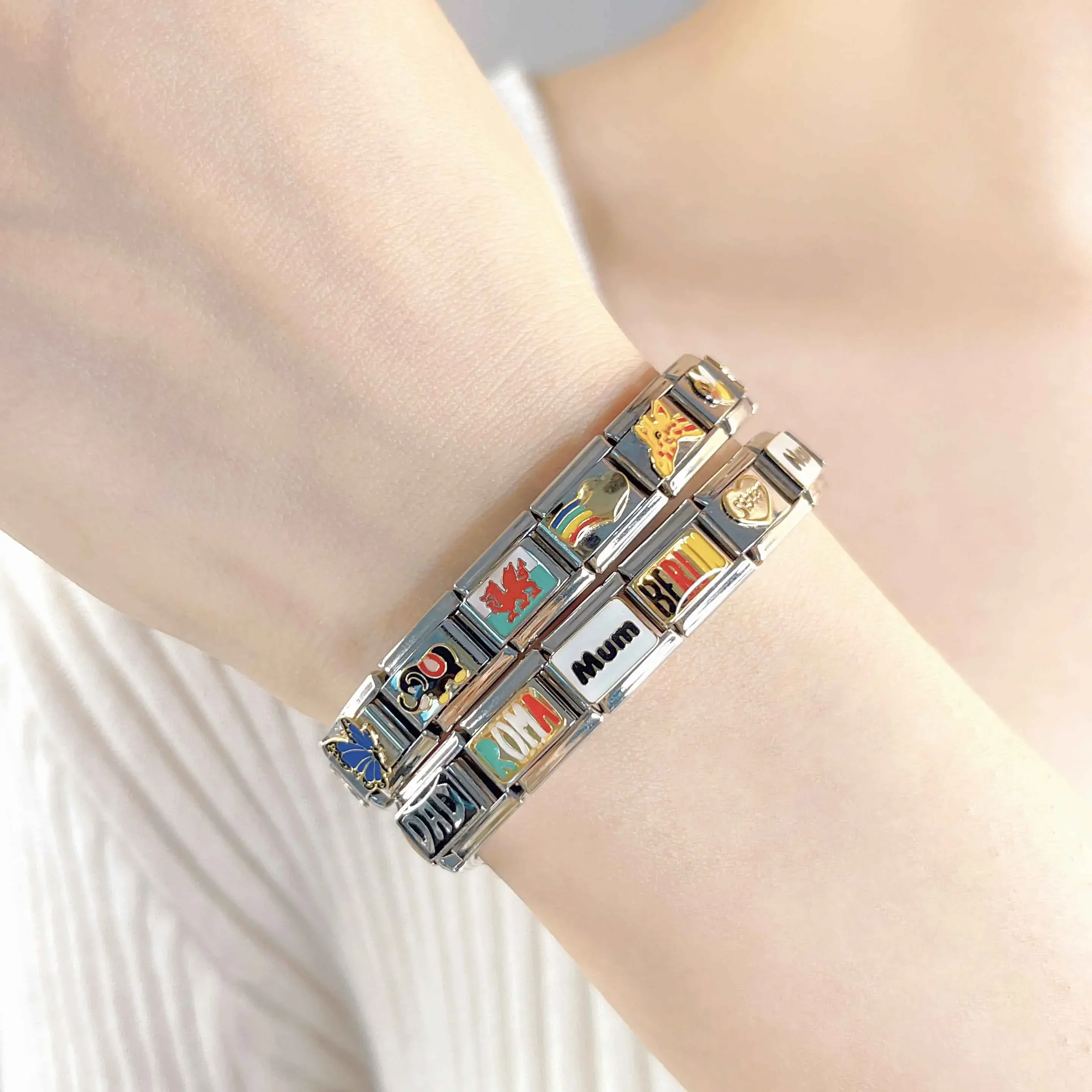 Hapiship Friend Dad King Madrid Wife Mum Daddy Prince Italian Charm Links Fit 9mm Stainless Steel Bracelet Jewelry Making DJ123 stainless steel bracelets charm bracelet stainless steel jewelry
