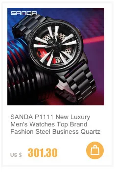 SANDA P1087 Top Brand Sport Car Wheel Rim Hub Watches For GTR Men Super Watch Stainless Steel Waterproof WristWatch Male Reloj