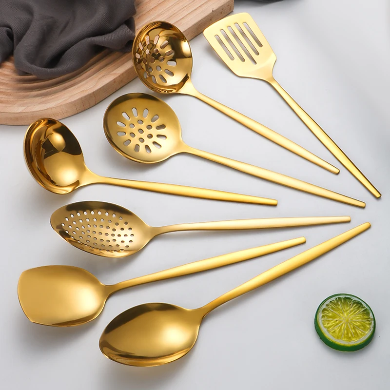 Serving Spoon 7pcs Stainless steel Kitchenware Set Cooking Spoon Split Knife Soup Shell Leakage Spatula Dinnerware Set Camping Cookware Set