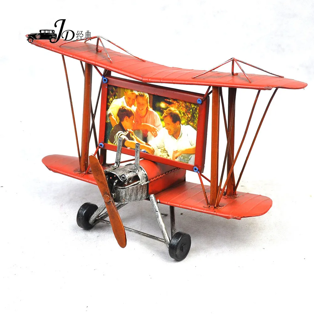 

Retro Airplane Model with Photo Frame, Metal Iron Biplane Plane Aircraft Handicraft Model Plane Mini Airplane Home Vintage