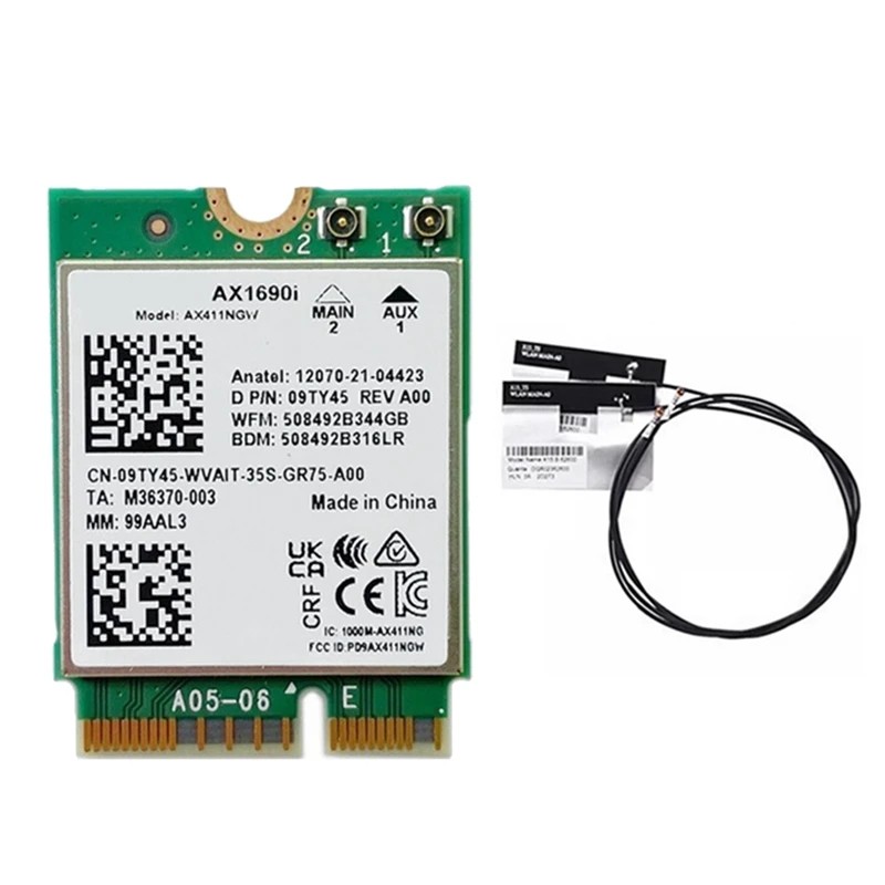 

AX1690I Wi-Fi карта + 2X антенны AX411 Wi-Fi 6E скорость 802.11Ax Bluetooth беспроводной модуль