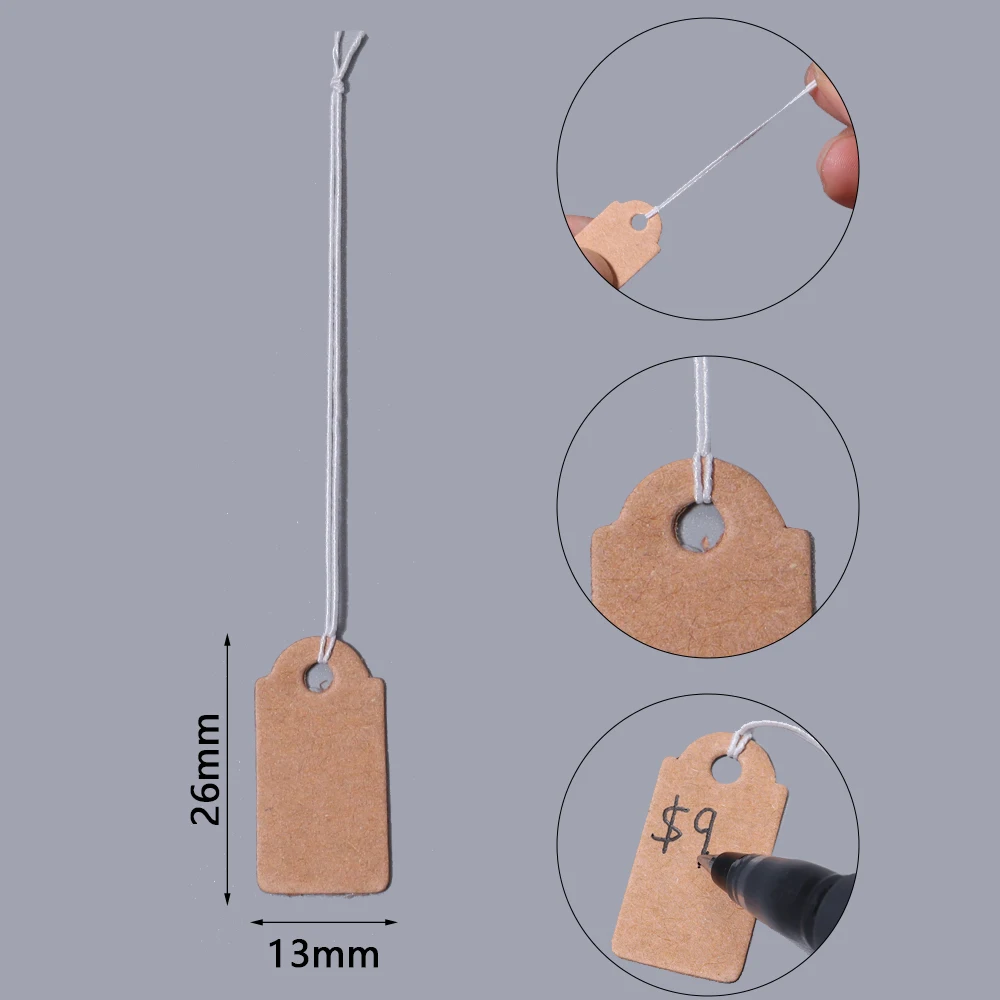 100pcs/lot Jewelry Small Tags Square Blank Tags Card Cowhide Elastic Thread Hanging Tags Price Tag Jewelry Display Marking Label