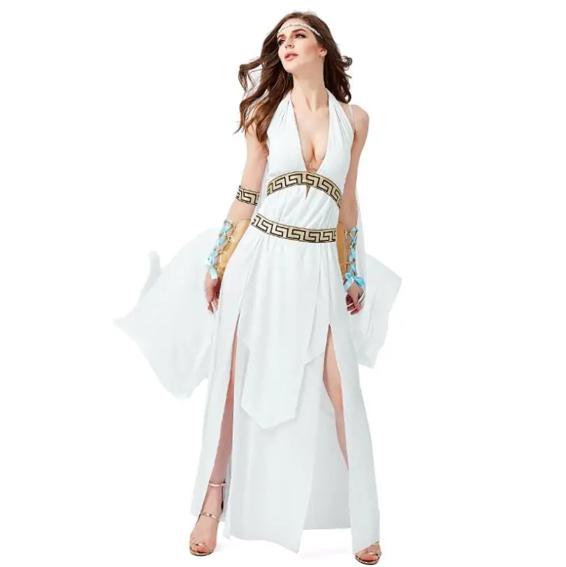 

Lady Greek Roman Goddess Athena Costume Sexy Halter Backless Robe Roman Princess Cosplay Halloween Carnival Party Fancy Dress