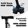 Folding Elderly Walking Stick With Buffered T Handle And Pivoting Quad Base Walking Stick Cane With LED Light And Alarm 5