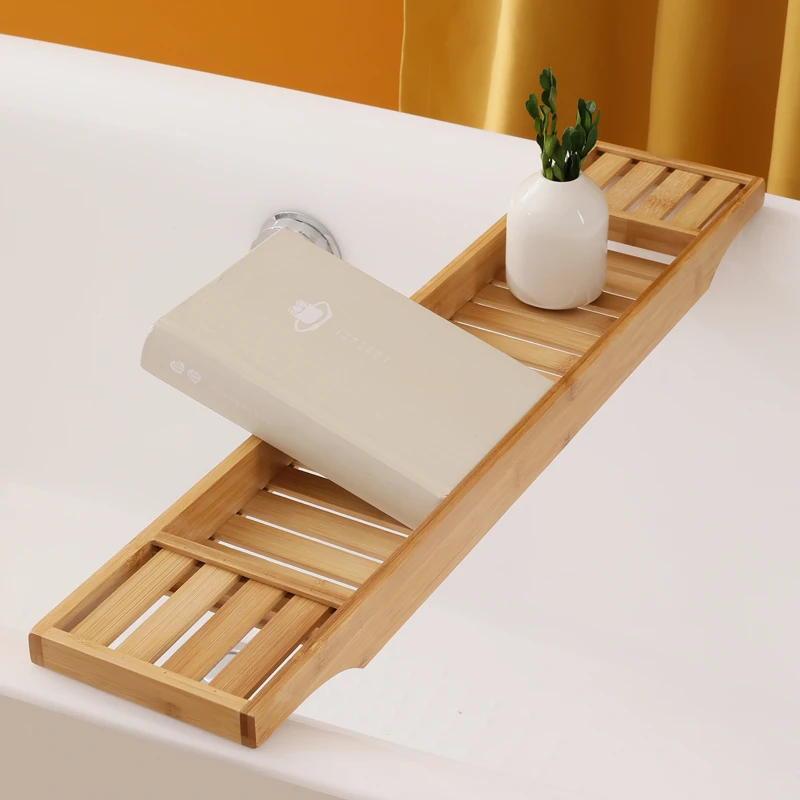 Minimalist Japanese-Style Bamboo Bathtub Caddy Extendable Bath Tray Non-Slip Spa Organizer for Bathroom/Tub Waterproof Design
