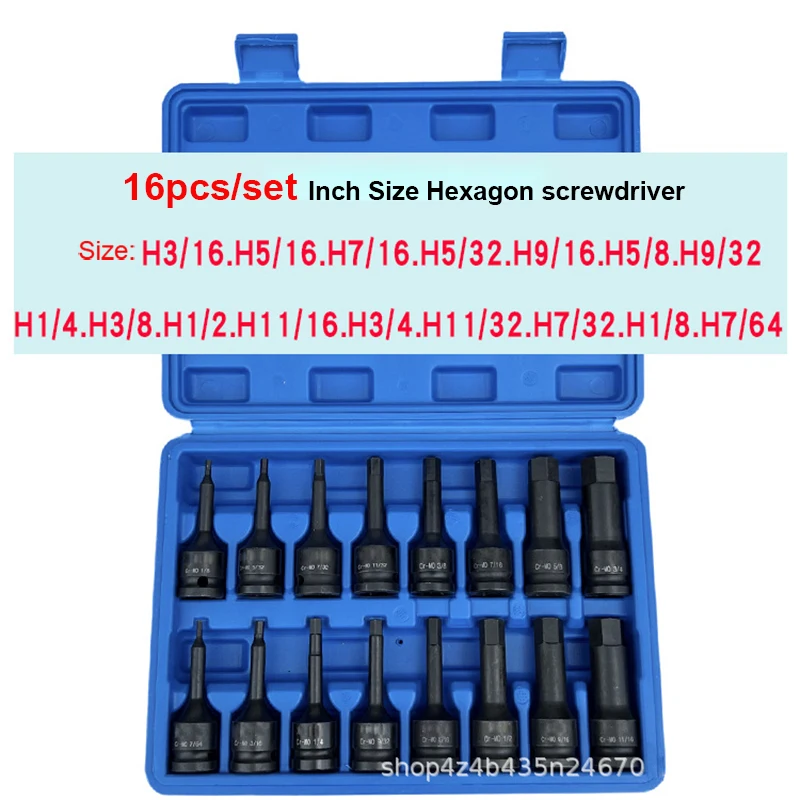 16PCSset78mmlength12InchHexBitSocketWrenchAdapterInchsize