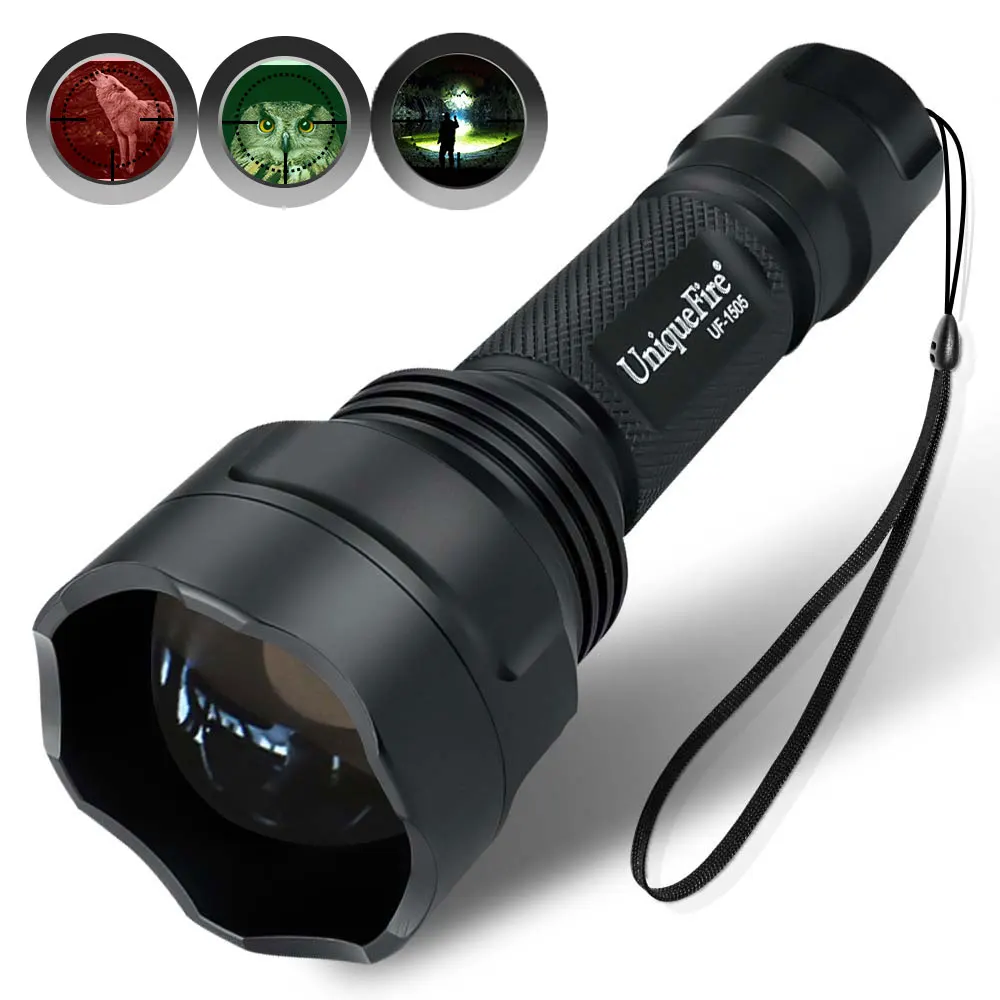 

UniqueFire 1505 50mm Lens XRE Green Red White LED Light LED Flashlight 3 Modes Zoomable 300LM For Hog Wild Pig Varmint Predator