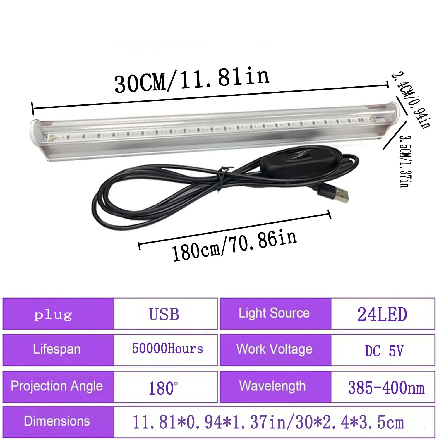 Black Light UV Lamp Strip T5 Tube 5VWUSB Indoor Ambient Light Money Detector Decor UV395NM Nail Ultraviolet Lamp