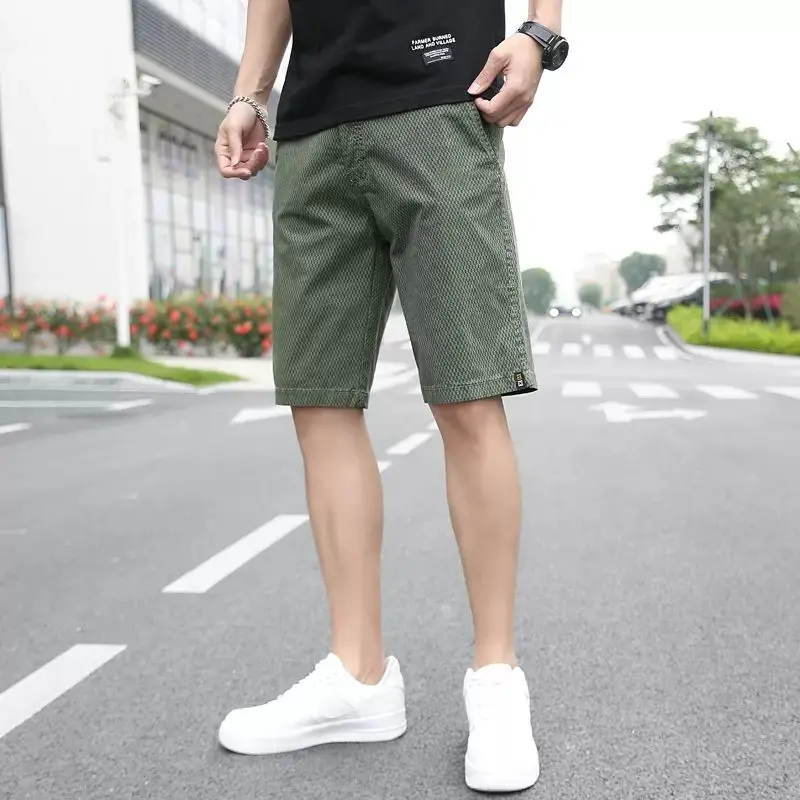 American Trendy Casual Loose Straight Shorts Men's Elastic Waist Drawstring Patchwork Pockets Straight Beach Cool Sport Shorts