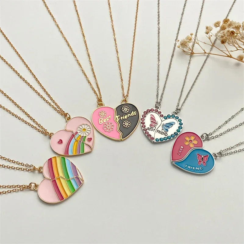 Collar con colgante de mejores amigos para mujer, corazón de amor roto, Gargantilla de cadena BFF, collares de buena amistad, regalos de joyería para niños, 2 piezas por juego